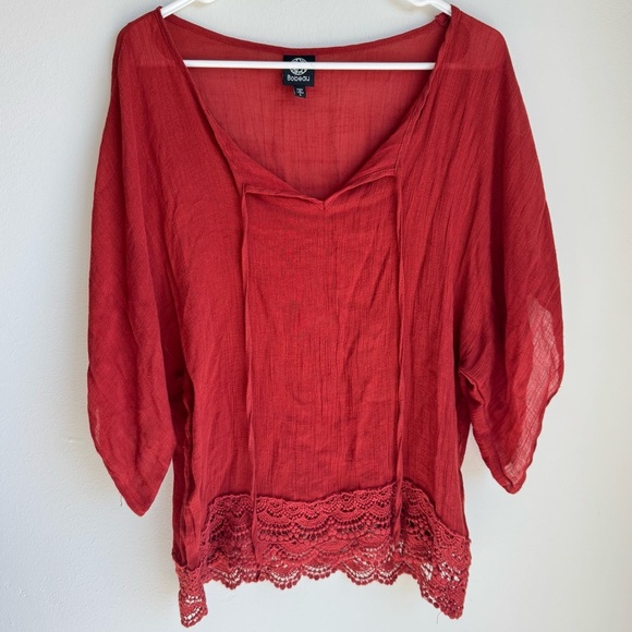 Bobeau Red Blouse with Lace Hem - Picture 1 of 8